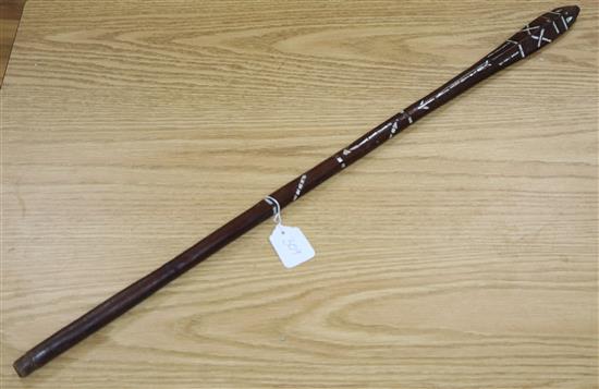 A Solomon Islands mother of pearl inlaid club, 85cm